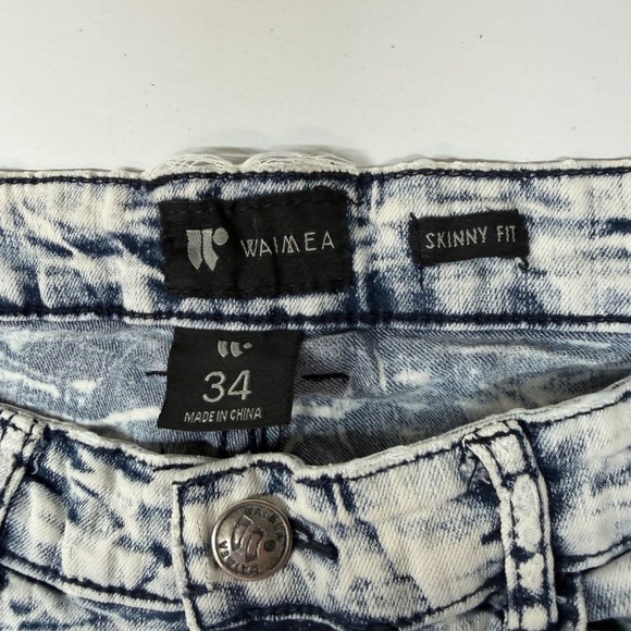 WaiMEA Men's Skinny Fit Acid Wash Biker Jeans Ribbed Distressed Size 34x32 - Picture 6 of 9